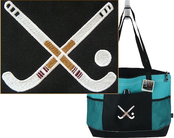 Field Hockey Sticks Embroidery on Bag Custom Made Personalized Monogram Zipper Tote Sports Team