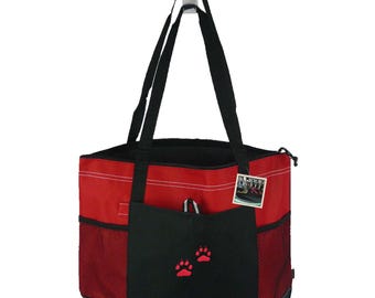 Cat Paw Prints Monogram on Bag Personalized Zipper Tote Embroidered Custom Pet Groomer