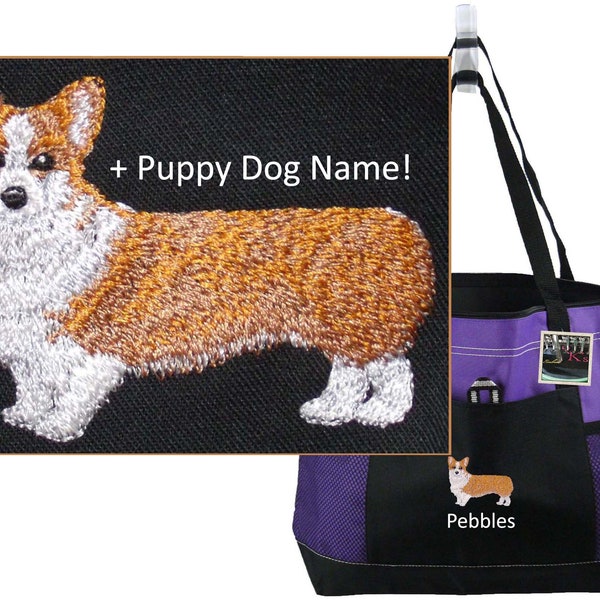 Pembroke Welsh Corgi Puppy Dog Monogram Bag Gemline Select Zippered Tote Custom Embroidered Show Breed Groomer Breeder Gift