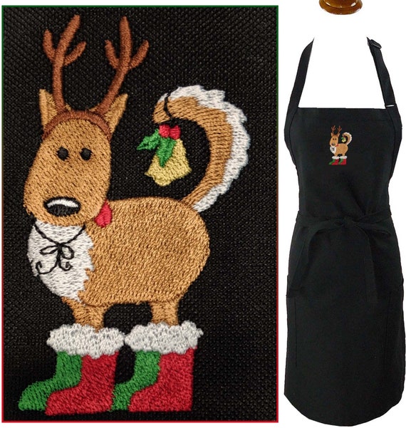 Christmas Jingle Bell Dog Funny Apron Youth Or Adult Size Embroidered Holiday Baking + Free Name Art Smock Il_570xn