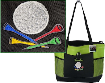 Golf Ball & Tees Monogram Bag Gemline Select Zipper Tote Custom Embroidered Golfing Tournament + Free Name