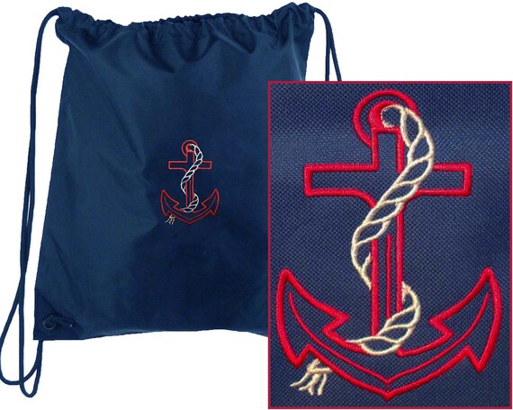 Anchor Nautical Monogram Cinch Bag Cruise Drawstring Backpack + Name Custom Embroidered Il_570xn