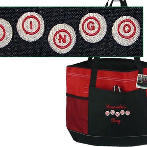 B I N G O Bingo Monogram on Bag Personalized Gemline Select Zipper Tote Custom Embroidered