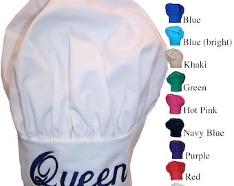 Chef Hat Embroidery Personalized with Custom Lettering Kitchen Toque Monogram Cook Cap You Choose Colors, Text Font Style