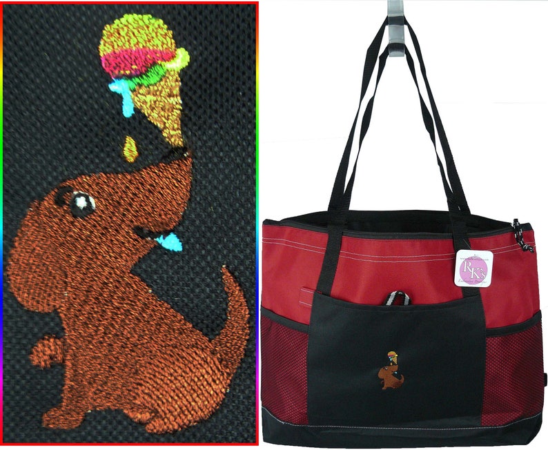 Free Name Puppy /& Ice Cream Cone Monogram Bag Gemline Zippered Tote Funny Dog Custom Embroidered