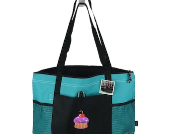 Hearts Cupcakes Monogram on Bag Personalized Custom Embroidered Zipper Tote Pastry