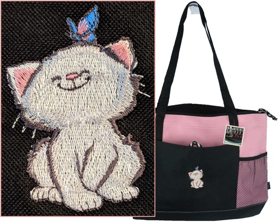 Kitten & Butterfly Gemline Select Zippered Tote Bag Custom Embroidered Cute Cat + Free Name Il_570xn