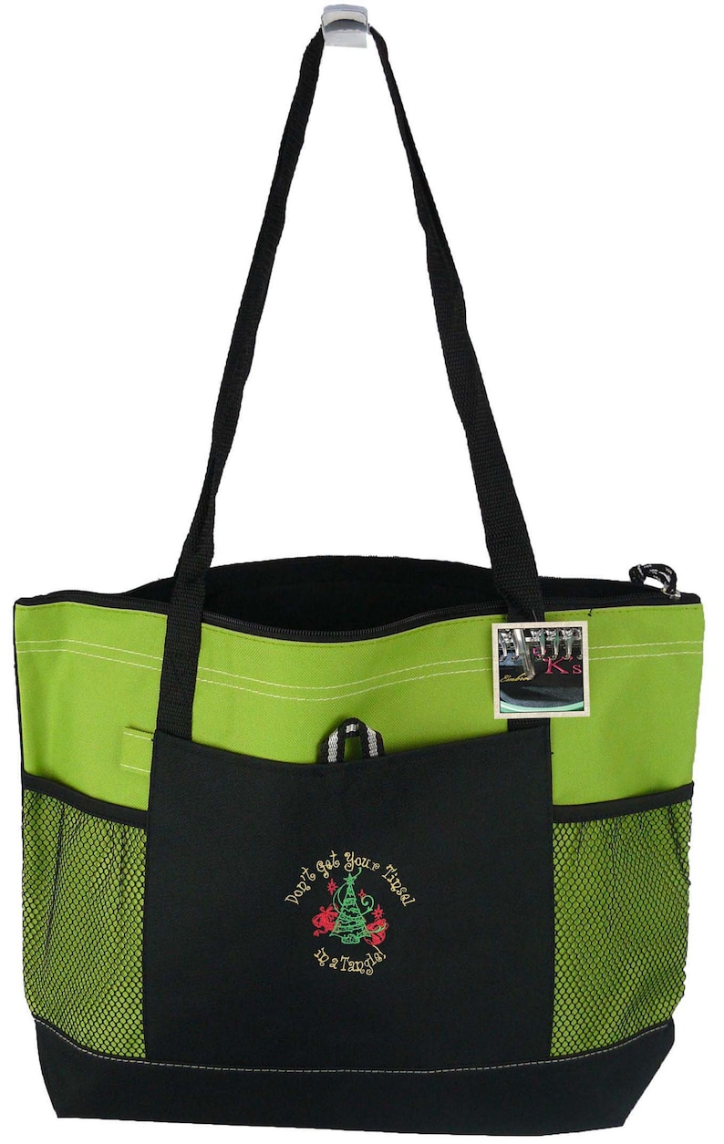 Don/'t Get Your Tinsel In A Tangle Funny Christmas Bag Gemline Select Zippered Tote Custom Embroidered Free Name
