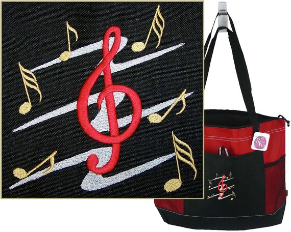 G Clef Music Notes Monogram Gemline Select Zippered Tote Musician Music Teacher + Free Name Custom Embroidered Il_570xn