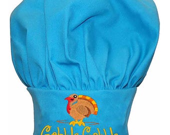 Custom Embroidered Chef Hat: Gobble Gobble Turkey, Holiday Kitchen Toque