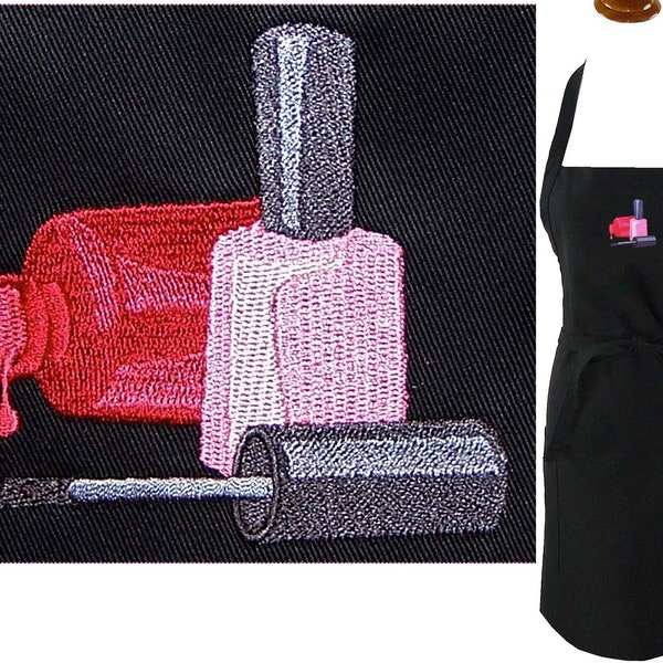 Nail Polish Monogram on Apron Personalized Youth or Adult Size Salon Tech Cosmetology Cosmetologist Beauty Bar Custom Embroidered