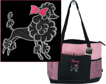 Cute Poodle & Bow Monogram Bag Personalized Zippered Tote Show Dog Travel + Gemline Select Custom Embroidered