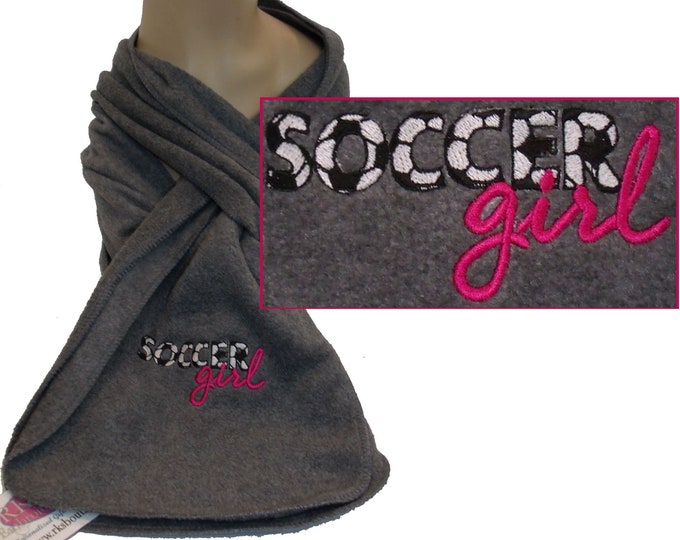 Soccer Girl Monogram on Scarf Personalized Warm Winter Fleece Custom Embroidered Sports Team Gift