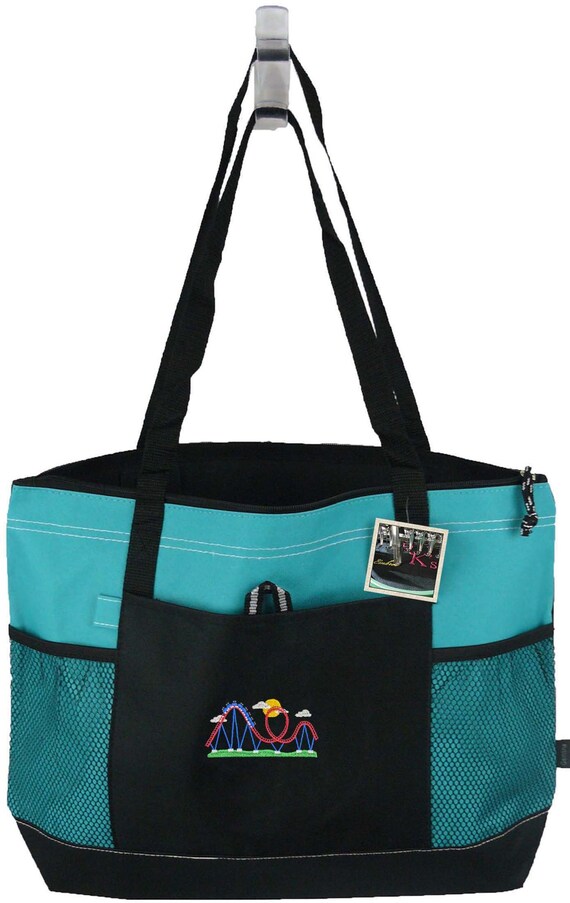 Roller Coaster Custom Embroidered Gemline Select Zippered Tote Bag