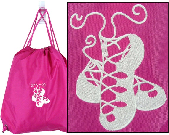 Irish Dance Shoes Monogram Cinch Bag + Name Ghillies Custom Embroidered Drawstring Backpack Il_570xn