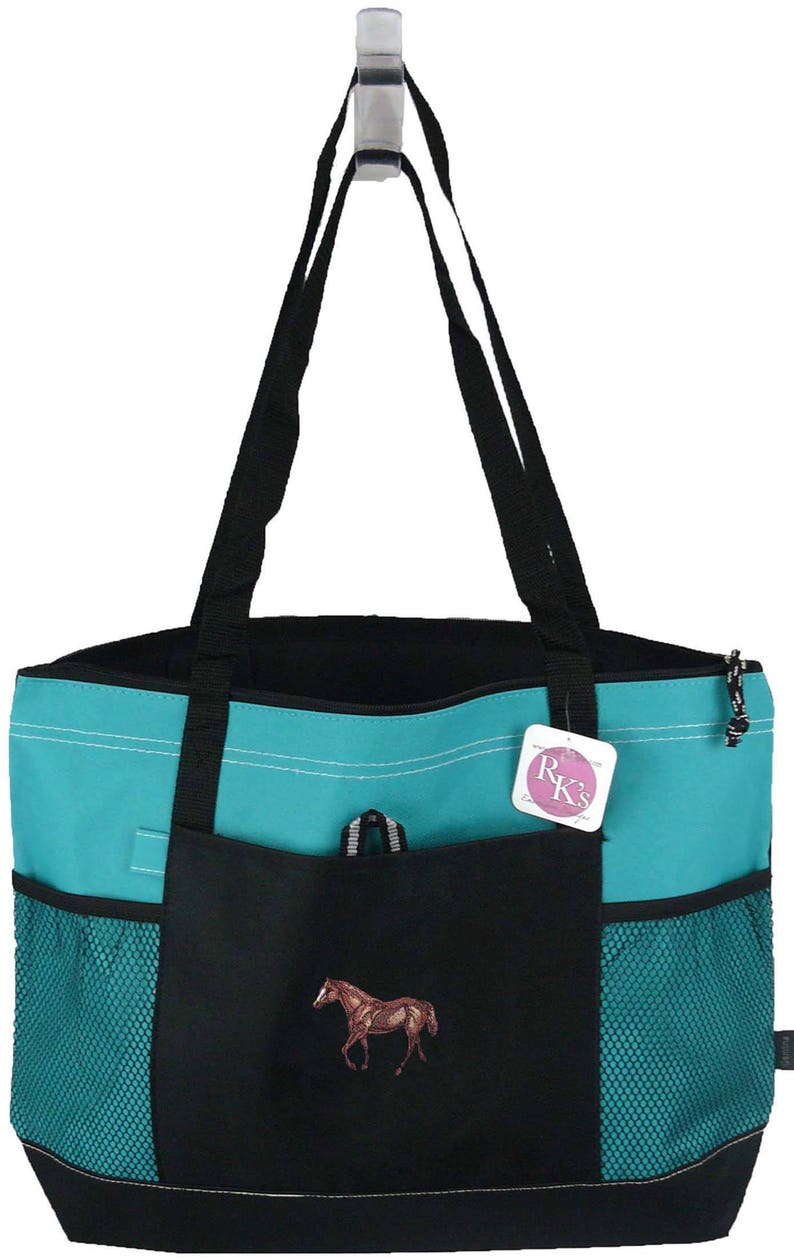 Name Custom Monogram Embroidered Graceful Quarter Horse Monogram Bag Gemline Select Zippered Tote