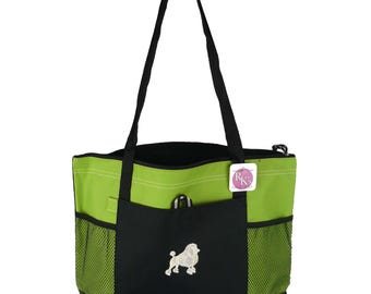 Poodle Puppy Dog Embroidery on Zipper Bag Personalized Tote Custom Made Monogram