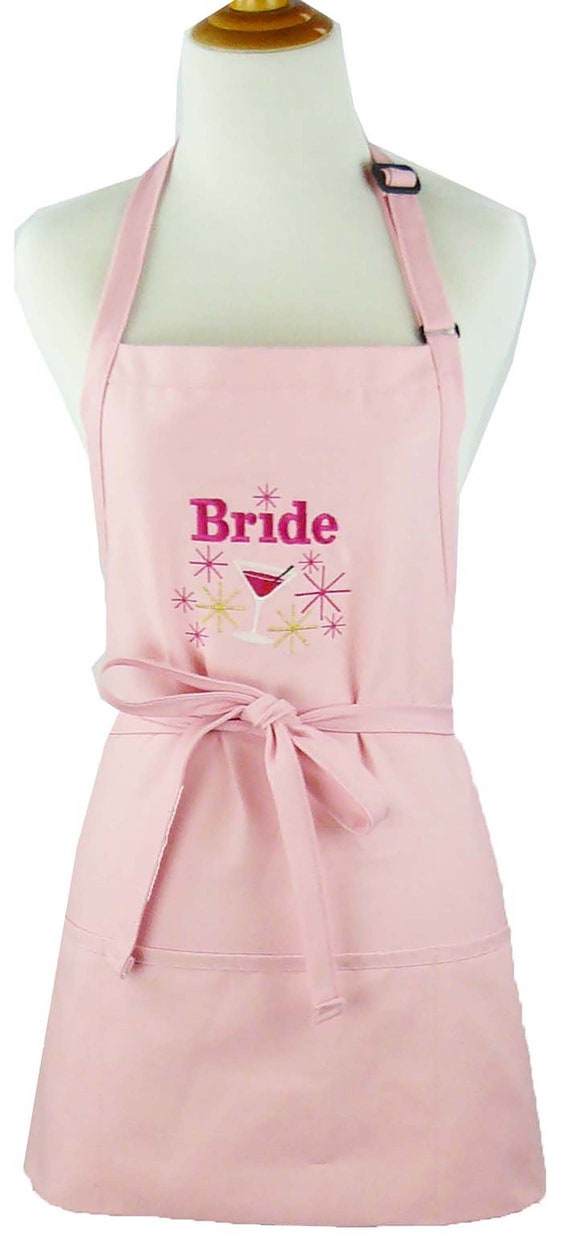 Classic 50s Bride and Martini Apron (Pink Design) Wedding Bridal Shower Custom Embroidered Smock Humorous Bridal Vintage Shower Gift Il_570xn