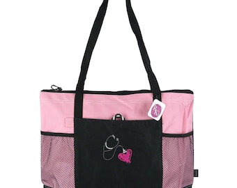 Stethoscope & Heart Embroidery on Zipper Bag Personalized Monogram Custom Made