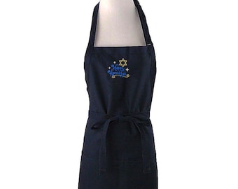 Embroidered Hanukkah Pocket Apron: Star of David, Festival of Lights Chef Smock, 4 Sizes