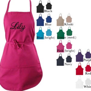 Embroidered Custom Monogram Apron Lettering Adult Adjustable or Child Youth Size You Choose Color Apron Lettering & Font
