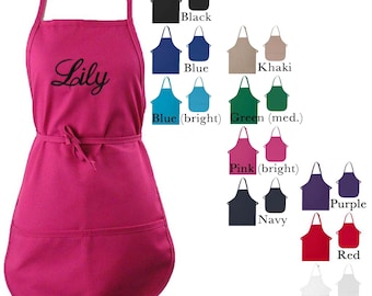 Embroidered Custom Monogram Apron Lettering Adult Adjustable or Child Youth Size You Choose Color Apron Lettering & Font