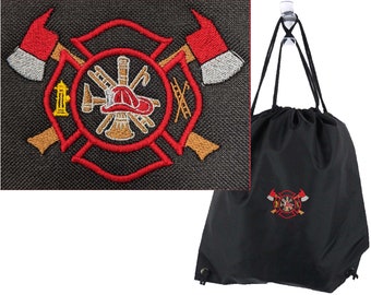 Maltese Cross & Axes Firefighter Monogram on Backpack Personalized Cinch Bag Fire Station Drawstring Fire Fighter Fundraiser Gift