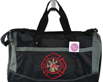 Firefighter Maltese Cross Fireman Custom Embroidered Flex Sport Duffel Fireman Bag Monogram + Free Name