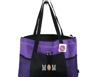 Football Mom Embroidery Bag Personalized Monogram on Bag Custom Gemline Select Zipper Team