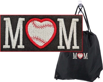 Baseball Mom Heart Monogram on Backpack Cinch Bag Drawstring Custom Embroidered Sports Team Mother Gift