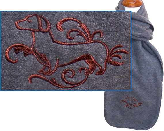 Dachshund & Swirls Warm Fleece Scarf Monogram Custom Embroidered Rescue Dog Puppy + Free Name Il_570xn
