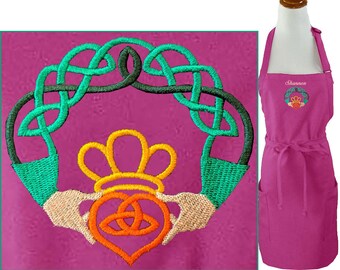 Claddagh Ring Monogram on Apron Personalized Kitchen Chef Artist Smock Youth or Adult Size Custom Embroidered Friendship Love Engaged Gift