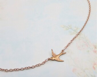 Rose Gold Plated Bird charm -RSGLD-140 38x24mm Rose Gold Plate brass bird necklace pendants