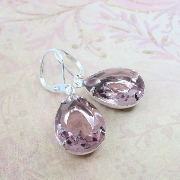 Light Amethyst Earrings Lavender Earrings Crystal Earrings Vintage Glass Jewels Spring Summer Jewelry Gift