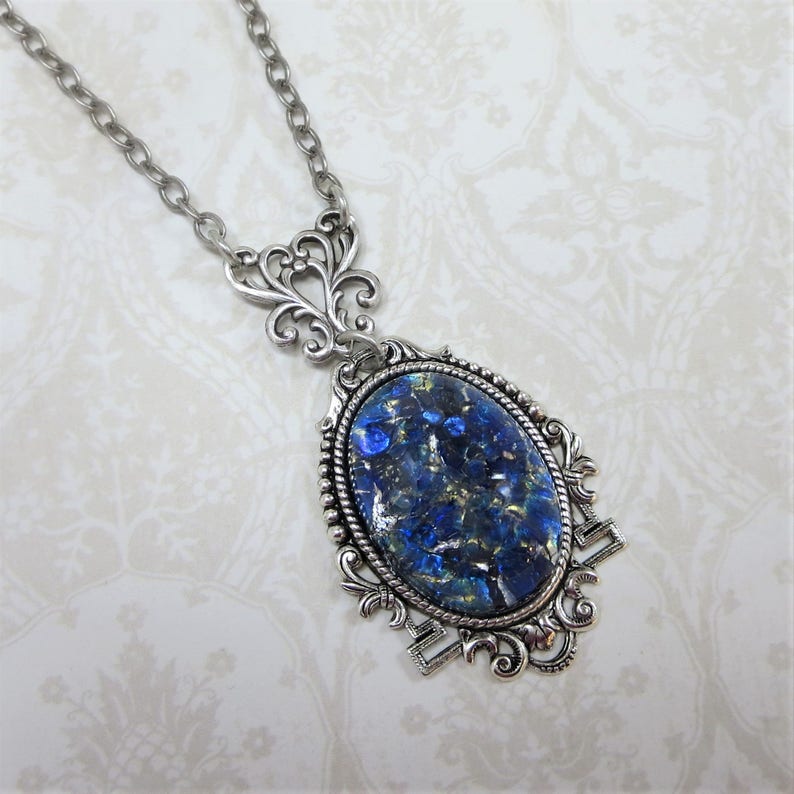 Sea Blue Fire Opal Necklace Pendant Blue Glass Opal Victorian - Etsy