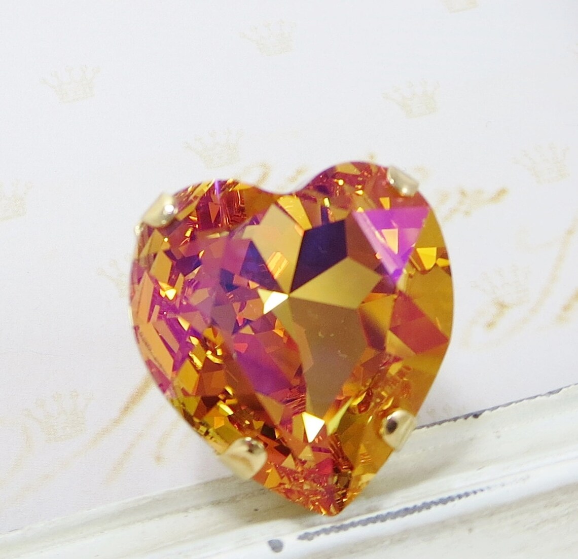 Heart Ring Swarovski Crystal Pink Rhinestone Ring Large Etsy