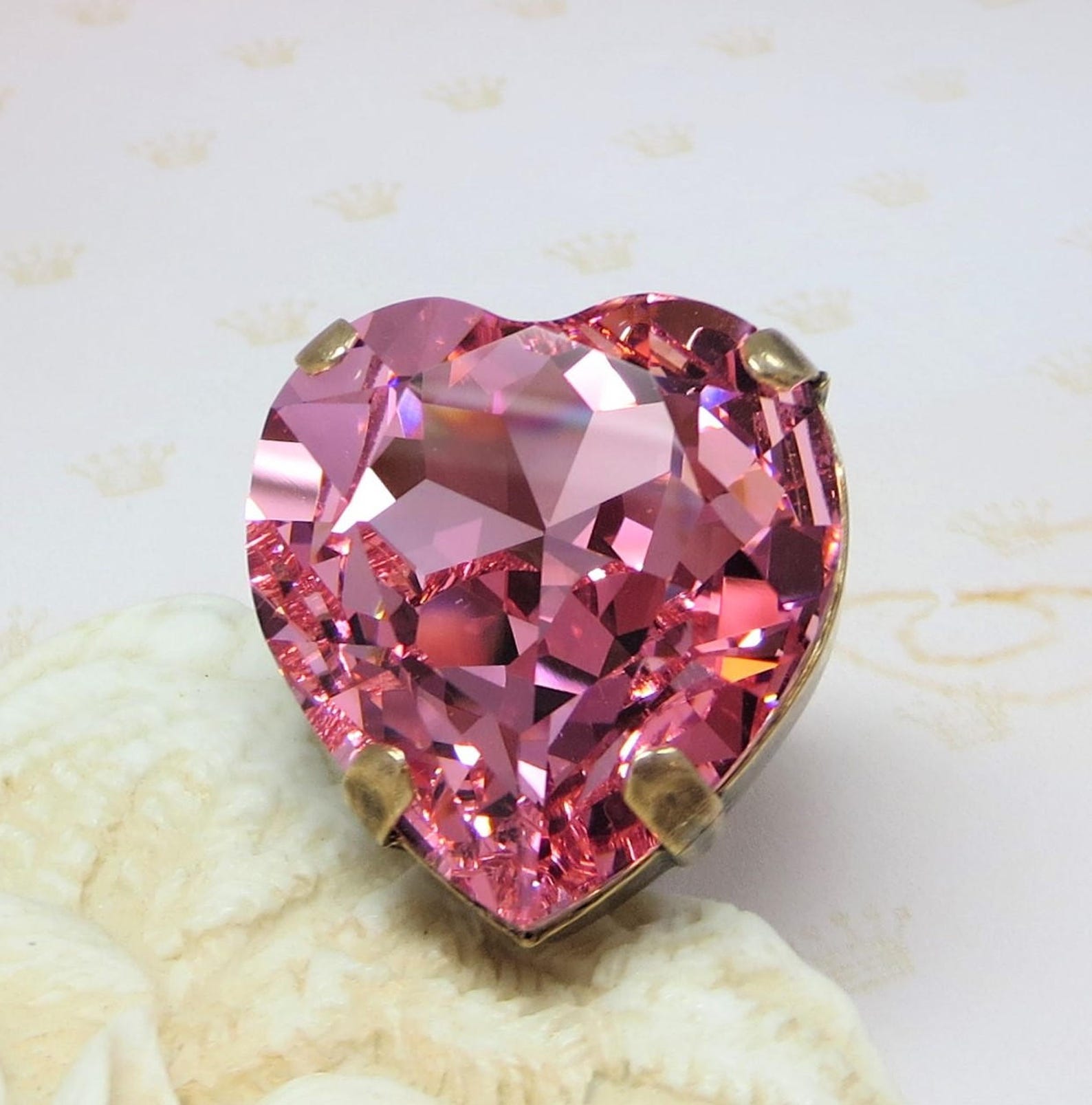Heart Ring Swarovski Crystal Medium Rose Pink Rhinestone Ring Etsy