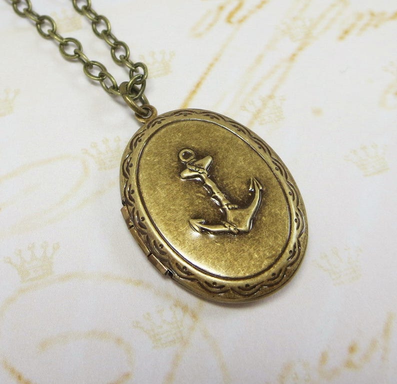 Silver Anchor Locket Anchor Necklace Pendant Antiqued Silver Etsy