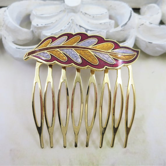 Vintage Cloisonne Hair Comb Vintage Enamel Hair C… - image 2