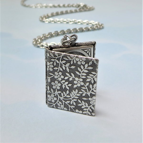 LAST ONE Silver Book Locket Flower Locket Silver Locket Jewelry Gift