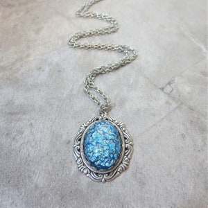 Pendentif Collier Arbre En Opale Bleue Lab Créée - Chaîne Argent Plaqué 1 Mm - Neuf Sans Emballage