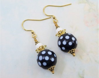 Polka Dot Earrings Navy Blue White Earrings 50s Retro Summer Earrings Jewelry Gift