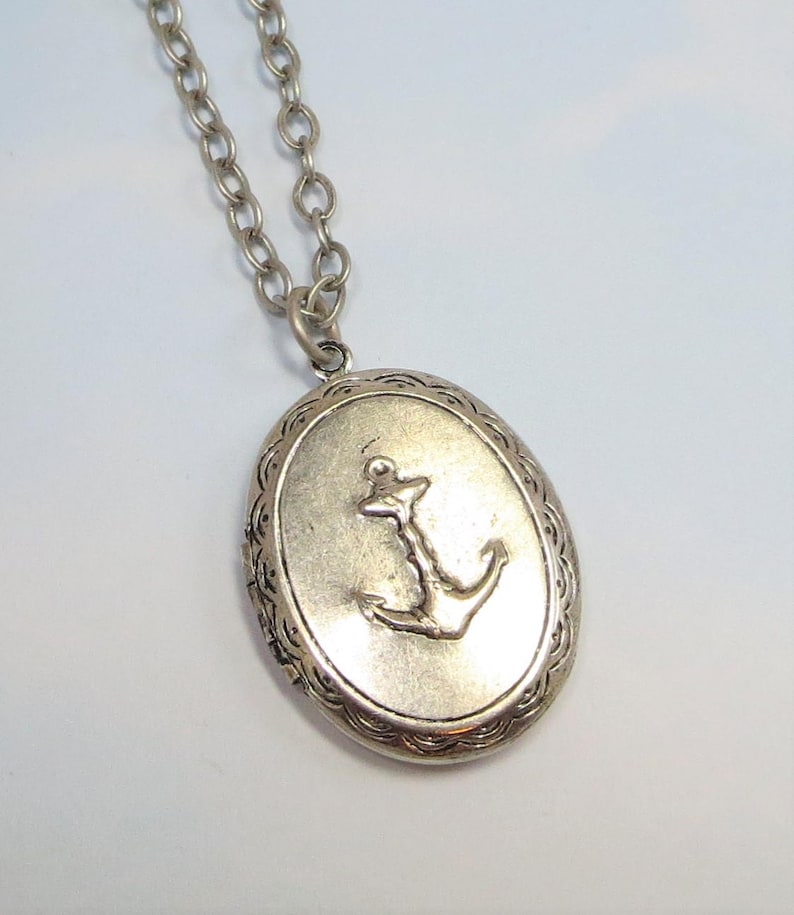 Silver Anchor Locket Anchor Necklace Pendant Antiqued Silver Etsy