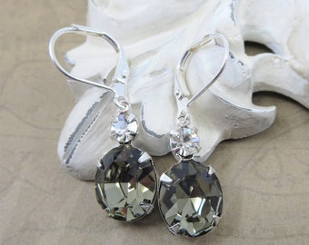 Black Diamond Earrings Gray Earrings Swarovski Crystal Earrings Art Deco Earrings Jewelry Gift