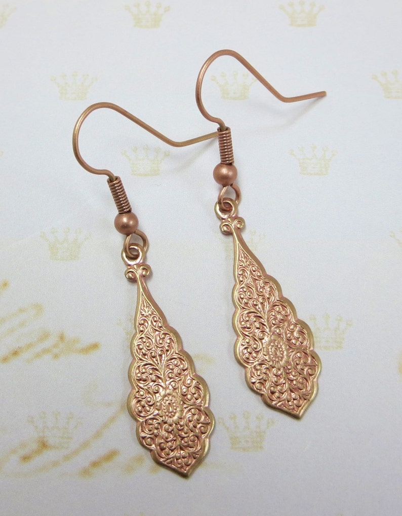 Rose Gold Art Deco Earrings Victorian Ear Dangles Brass - Etsy