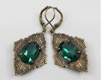 Art Deco Green Earrings Swarovski Emerald Green Jewelry Gift