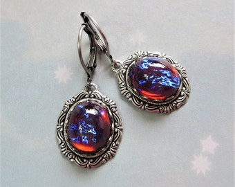 Dragon's Breath Earrings Mexican Opal Earrings Glass Mexican Opal Earrings Gothic Jewelry