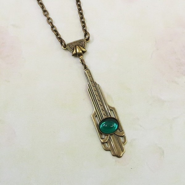 Art Deco Necklace, Emerald Green Necklace, May Birthstone Birthday