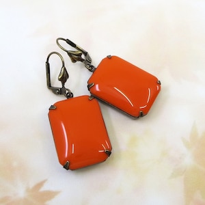 Orange Earrings, LARGE Jewel Earrings, Vintage Glass Jewels, Jewelry, Gift