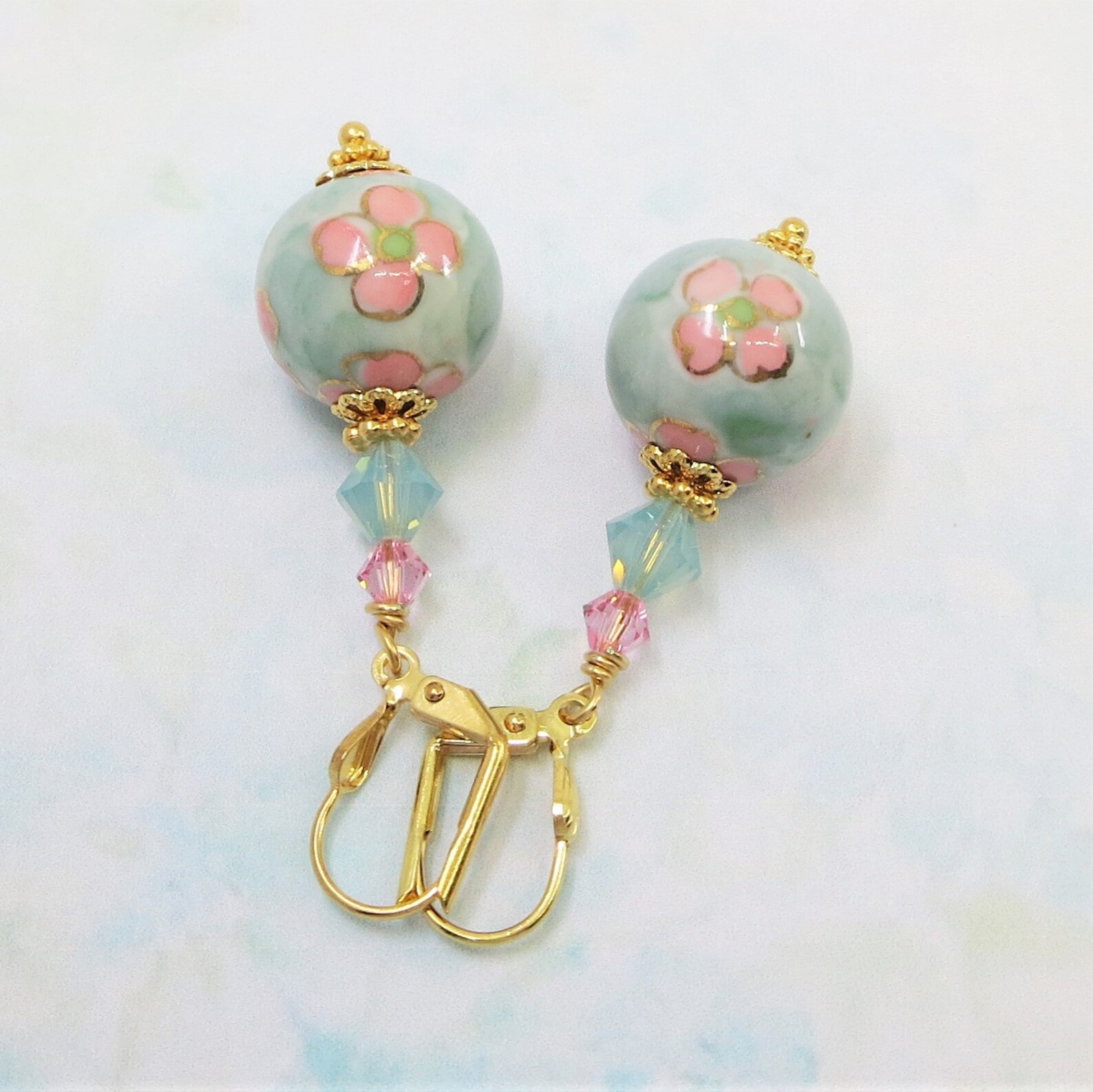 Vintage Porcelain Flower Earrings Chinese Bead Earrings Pink Etsy